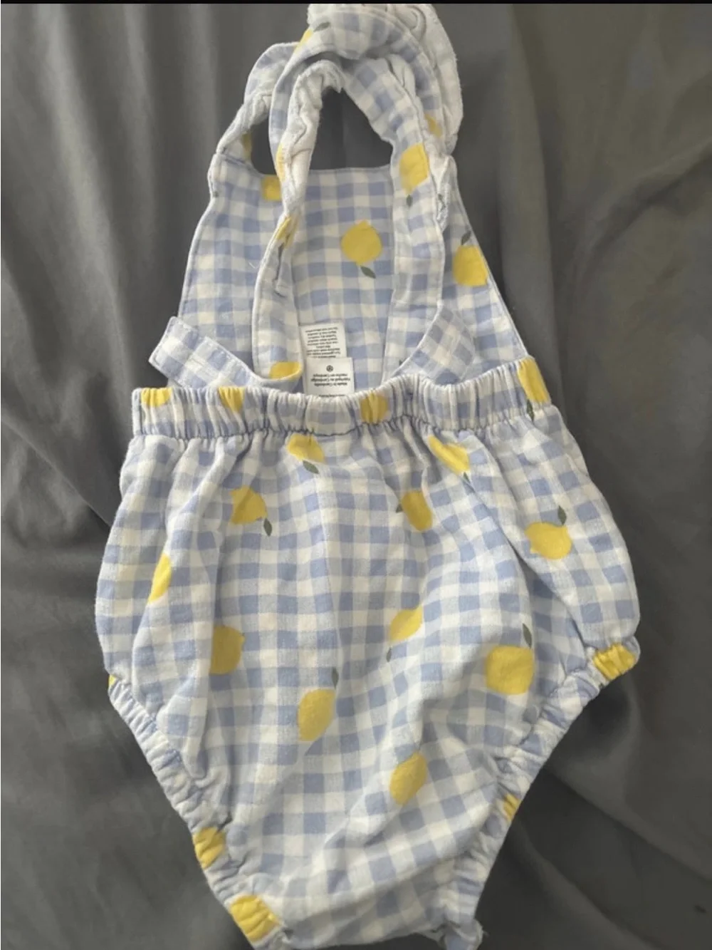 Baby Gingham Lemon Halter Romper - Blue & Yellow size 18 months